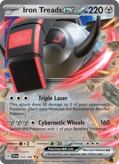 Iron Treads ex card from Scarlet & Violet, number 143/198