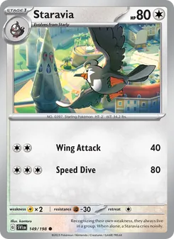 Staravia card from Scarlet & Violet, number 149/198