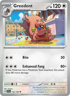 Greedent card from Scarlet & Violet, number 152/198