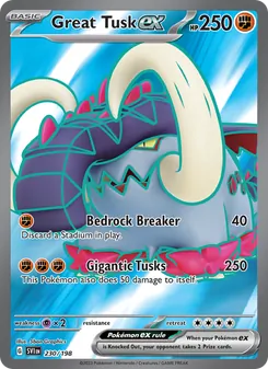 Great Tusk ex card from Scarlet & Violet, number 230/198