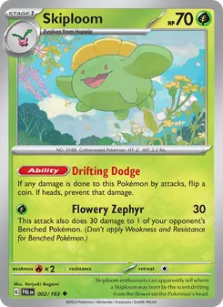 Skiploom card from Paldea Evolved, number 002/193