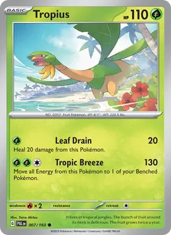 Tropius card from Paldea Evolved, number 007/193
