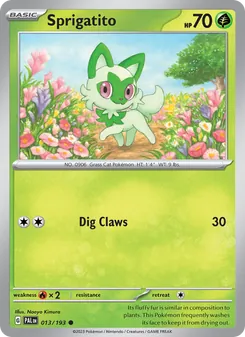 Sprigatito card from Paldea Evolved, number 013/193
