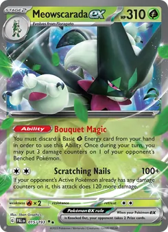 Meowscarada ex card from Paldea Evolved, number 015/193