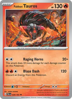 Paldean Tauros card from Paldea Evolved, number 028/193