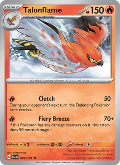 Talonflame card from Paldea Evolved, number 030/193