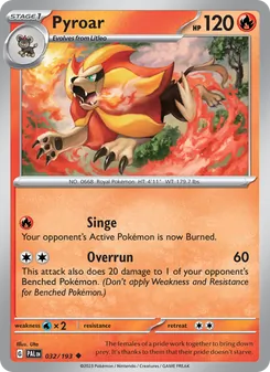 Pyroar card from Paldea Evolved, number 032/193