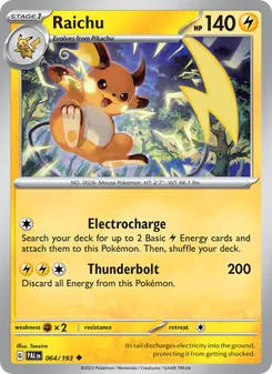 Raichu card from Paldea Evolved, number 064/193