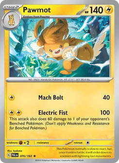 Pawmot card from Paldea Evolved, number 076/193