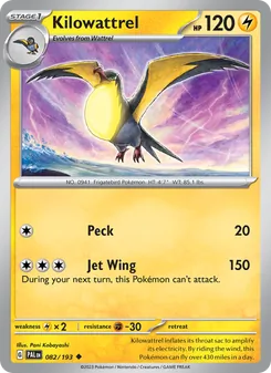 Kilowattrel card from Paldea Evolved, number 082/193