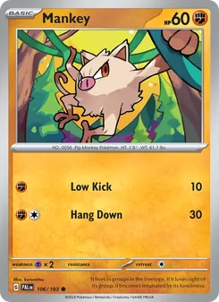Mankey card from Paldea Evolved, number 106/193