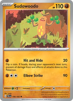 Sudowoodo card from Paldea Evolved, number 109/193