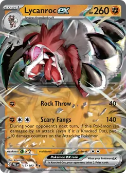 Lycanroc ex card from Paldea Evolved, number 117/193