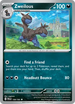 Zweilous card from Paldea Evolved, number 139/193