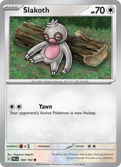 Slakoth card from Paldea Evolved, number 160/193