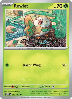 Rowlet card from Obsidian Flames, number 013/197