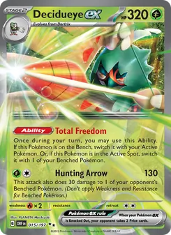 Decidueye ex card from Obsidian Flames, number 015/197