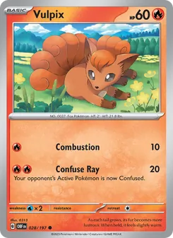 Vulpix card from Obsidian Flames, number 028/197