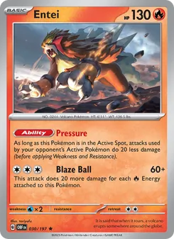 Entei card from Obsidian Flames, number 030/197