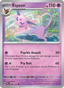 Espeon card from Obsidian Flames, number 086/197