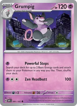 Grumpig card from Obsidian Flames, number 091/197