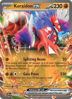 Koraidon ex card from Obsidian Flames, number 124/197