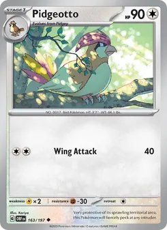 Pidgeotto card from Obsidian Flames, number 163/197