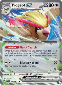 Pidgeot ex card from Obsidian Flames, number 164/197
