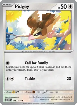 Pidgey card from 151, number 016/165