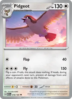 Pidgeot card from 151, number 018/165