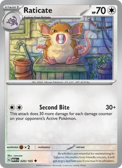 Raticate card from 151, number 020/165