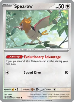 Spearow card from 151, number 021/165