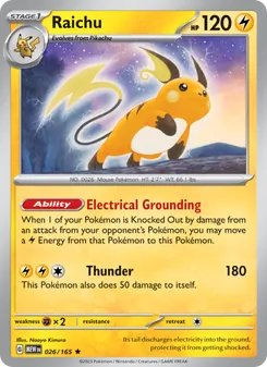 Raichu card from 151, number 026/165