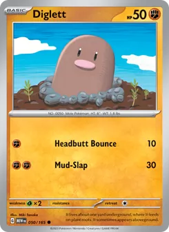 Diglett card from 151, number 050/165