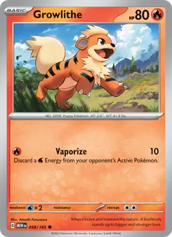 Growlithe card from 151, number 058/165