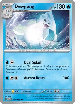 Dewgong card from 151, number 087/165