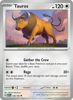 Tauros card from 151, number 128/165