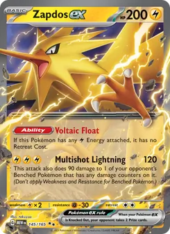 Zapdos ex card from 151, number 145/165