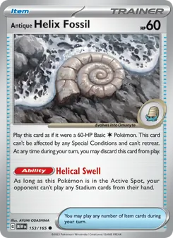 Antique Helix Fossil card from 151, number 153/165