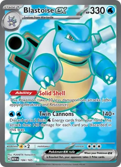 Blastoise ex card from 151, number 184/165