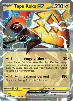 Tapu Koko ex card from Paradox Rift, number 068/182