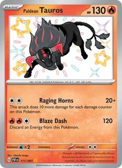 Paldean Tauros card from Paldean Fates, number 111/91