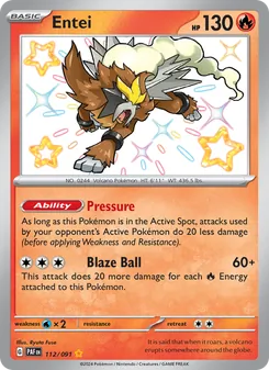 Entei card from Paldean Fates, number 112/91