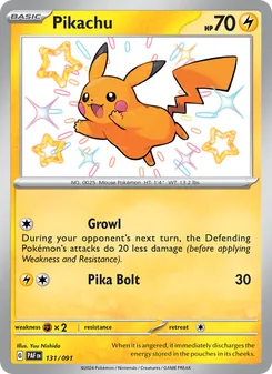 Pikachu card from Paldean Fates, number 131/91