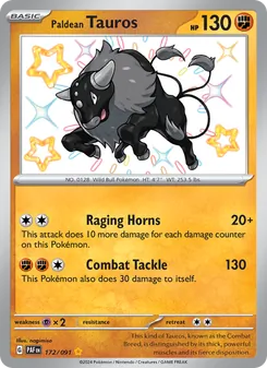 Paldean Tauros card from Paldean Fates, number 172/91