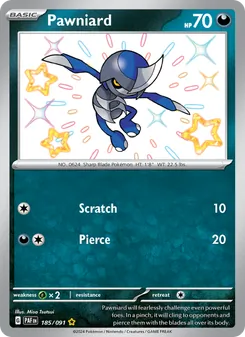 Pawniard card from Paldean Fates, number 185/91