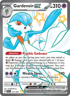 Gardevoir ex card from Paldean Fates, number 217/91