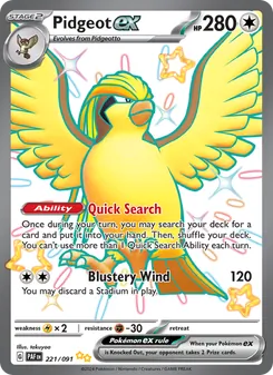 Pidgeot ex card from Paldean Fates, number 221/91