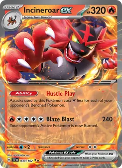 Incineroar ex card from Temporal Forces, number 034/162