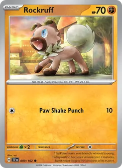 Rockruff card from Temporal Forces, number 089/162